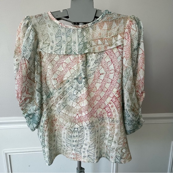 Anthropologie Eri + Ali Briony Batwing Sleeve Top Green, Orange, Blue and Ivory - Picture 8 of 16